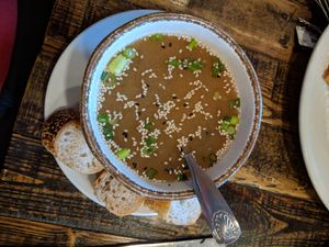 Ginger miso soup at Red Lentil in Watertown
