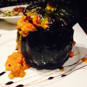 stuffed acorn squash at Red Lentil in Watertown