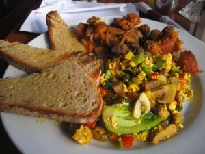 Omelet Special made vegan at Red Lentil in Watertown