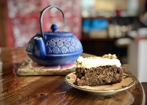 Carrot cake & a pot of tea  at The Cardinal Herbs Teas and Spices in Honokaa