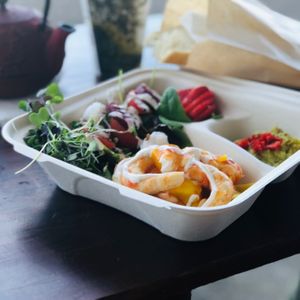 Root “shrimp” with guacamole.  at The Cardinal Herbs Teas and Spices in Honokaa