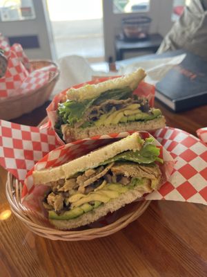 Chick’n & mushroom sandwich!! Favorite   at The Cardinal Herbs Teas and Spices in Honokaa