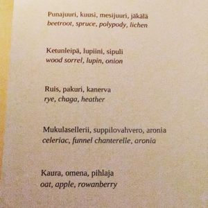 Menu, 3rd December. at Villd in Helsinki
