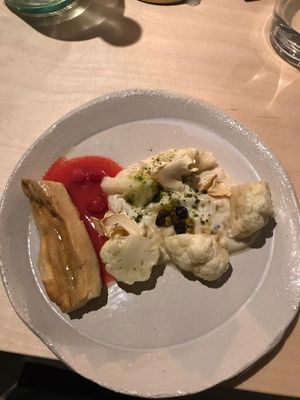 Chicken of the woods, cauliflower and juniper. Flavors complemented each other very well! at Villd in Helsinki