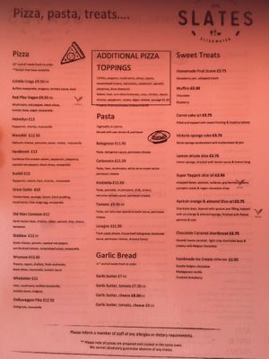 Menu at Slates in Ambleside