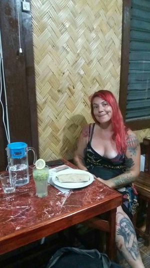 Burrito and fresh lemon cucumber cooler (perfect combination)... at B-Belle's Vegetarian Cuisine in El Nido