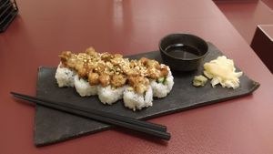 Avocado&tofu with peanut butter sauce sushi at Tokumaru in Tartu