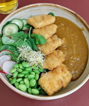 limited time vegan curry with breaded tofu at Tokumaru in Tartu