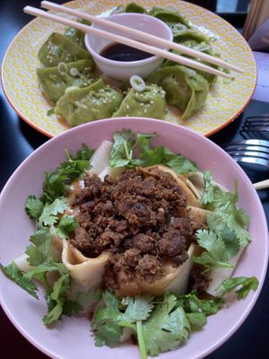 Hand made vegan noodles and dumplings  at Mama Chau's in Santiago