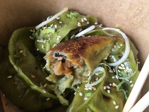 Dumpling are brazed on the bottom at Mama Chau's in Santiago