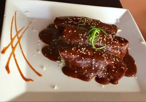 Vegan Plantain Enmoladas. at De La Vega in Deland