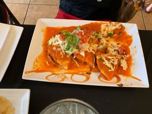 Half way eaten vegan enchiladas- they were amazing at De La Vega in Deland