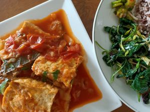 Fried tofu in a tomato sauce at Dilicious in Dili