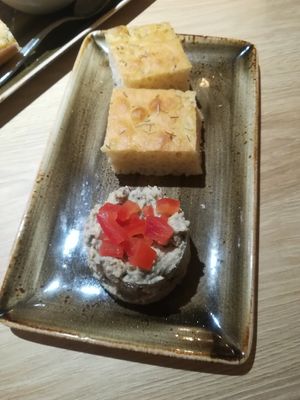 Aubergine mayonnaise and foccacia at Vegan Spartan in Hemel Hempstead