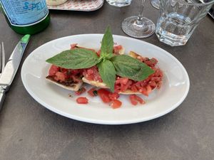 Bruschetta with perfectly ripe tomatoes    at Santa Lucia - Niederdorf in Zurich