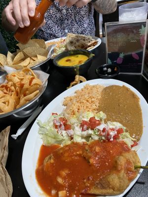 Chili Relleno, Mild Queso, Quesadilla Plate at Cascabel in Houston