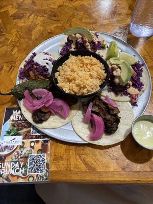 The taco platter with rice! So good! at Cascabel in Houston