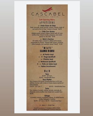 Updated menu as of January 2020 (1 of 2) at Cascabel in Houston