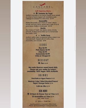 Updated menu as of January 2020 (2 of 2) at Cascabel in Houston