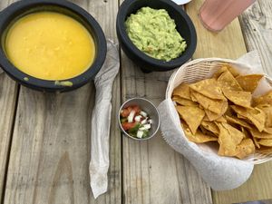 Chips with queso and guacamole  at Cascabel in Houston