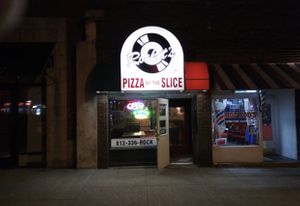 Outside at Rockit's Famous Pizza in Bloomington