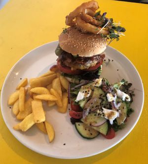 Fat Bettie a mega beetroot and lentil burger at Hang Ten Cafe in Muizenberg
