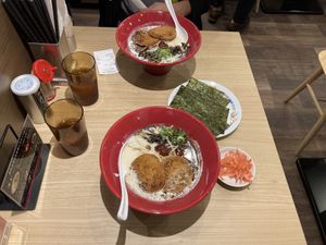 Plant based akamaru (the seaweed and ginger are toppings)  at Ippudo 一風堂 in Tokyo
