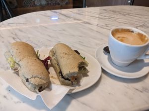 Sandwich and Cappuccino at The Vegan Corner in Barcelona