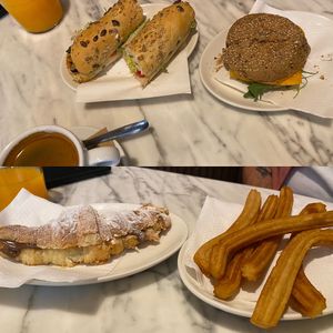 Sandwiches, chocolate croissants and churros ❤️  at The Vegan Corner in Barcelona