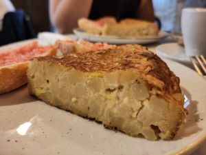 Classical vegan tortilla with potatoes at The Vegan Corner in Barcelona