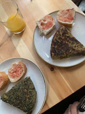Tortilla de patatas with 2 different fillings: asparagus & spinach! #Veganuary at The Vegan Corner in Barcelona