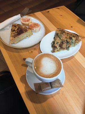 Coffee, tortilla and quiche at The Vegan Corner in Barcelona