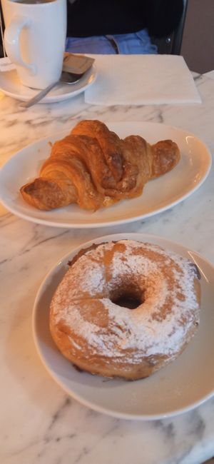 Chocolate donut and croissant at The Vegan Corner in Barcelona