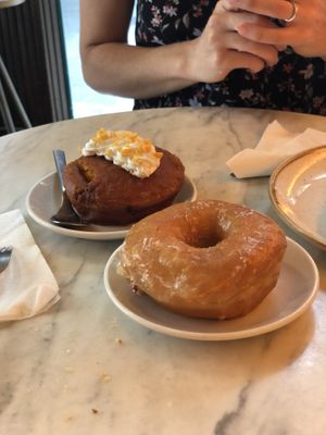 Donuts (plain in the front, carrot cake-Nutella in the back)  at The Vegan Corner in Barcelona
