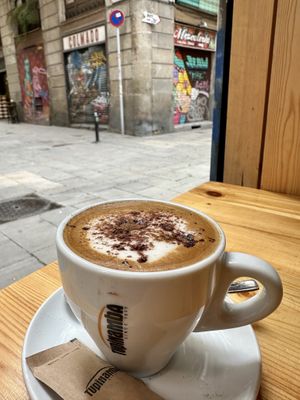 Cappuccino with oat milk   at The Vegan Corner in Barcelona