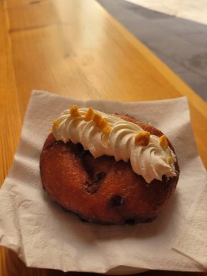 Carrot cake donut with chocolate filling. at The Vegan Corner in Barcelona