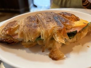 Ham and cheese toasted croissant   at The Vegan Corner in Barcelona