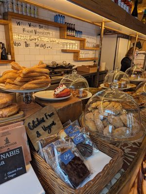 Churros, donuts, croissants and other pastries at The Vegan Corner in Barcelona