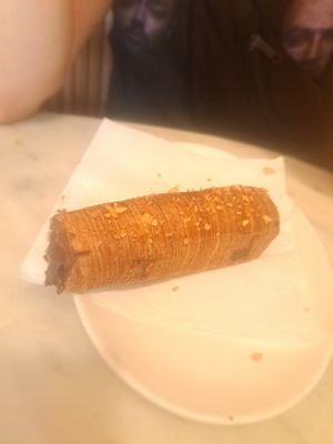 Pastry with chocolate/nougat filling at The Vegan Corner in Barcelona