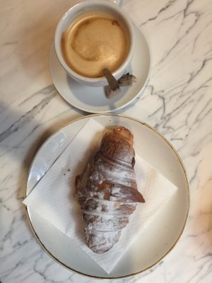 Perfect way to start the day...a nutella croissant and latté. at The Vegan Corner in Barcelona