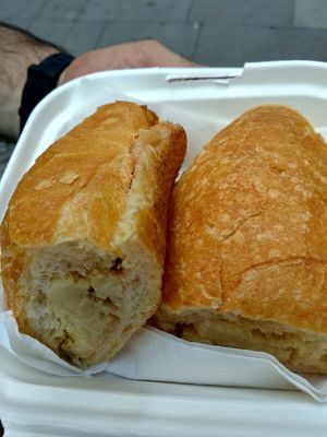 Tortilla bocadillo! So good!! at The Vegan Corner in Barcelona