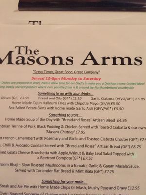 Vegan and veggie sides / snacks at The Masons Arms in Warkworth