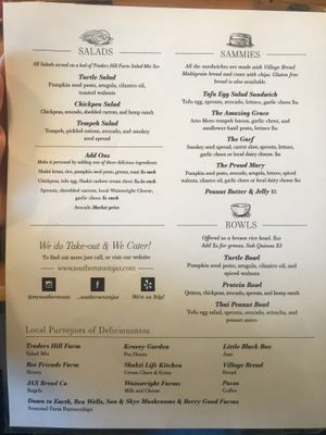 Menu at Southern Roots Filling Station in Atlantic Beach