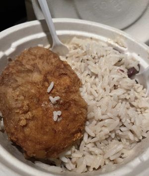Prolific vegan fried chicken with coconut rice and peas   at Soul Bowl in Minneapolis