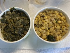 Greens and original corn before the upgrade   at Soul Bowl in Minneapolis