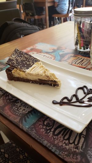 vegan manjarate (chocolate and dulce de leche pie) at La Clase Café in Santiago