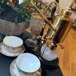 Basil Tea served from this quaint, antique syphon Tea brewer at Juice By J in Grand Rapids