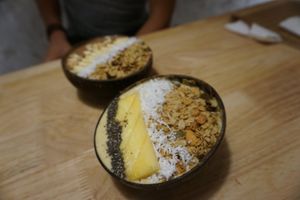 Passion pinda colada smoothie bowl at Roots in Hanoi