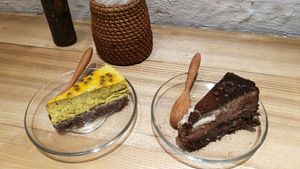 Passion fruit cheescake and tiramisu at Roots in Hanoi