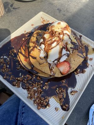 Snickers Pancakes  at The Yoga Place Cafe in Blacksmiths